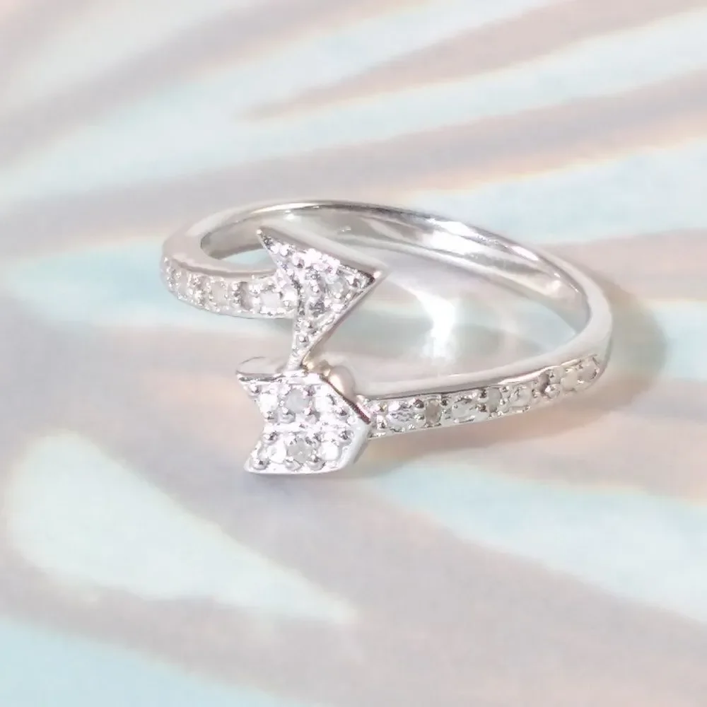 Sterling Silver Arrow Ring with Diamond Accents Size 7
